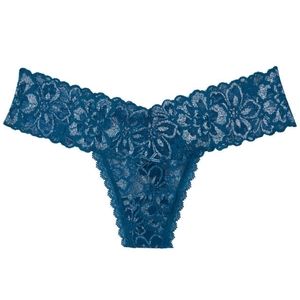 VERY SEXY FLORAL LACEY THONG METALIC, SHINY DARK BLUE & SILVER MED NWT